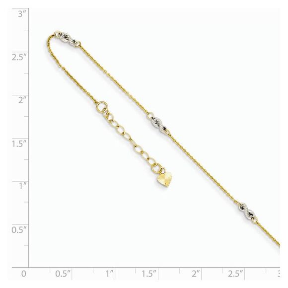 14k Two-Tone Gold Cable and Rope Chain Adjustable Anklet, 9 Inch - Picture 2 of 4